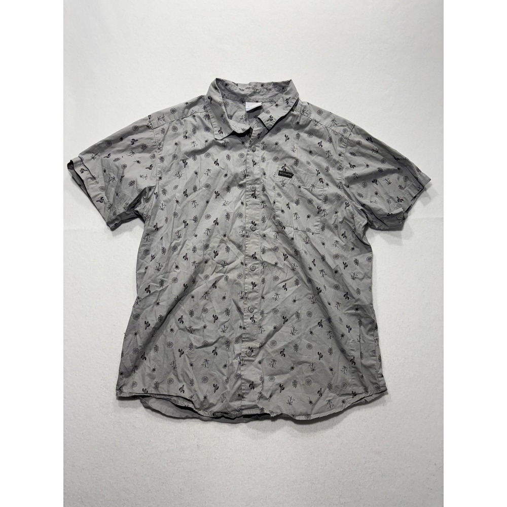 Columbia Shirt Mens Large Gray Desert Print Short Sleeve Button Up Cotton Casual